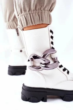 Damskie buty S.Barski Botki Ocieplane|Damskie Trapery*S. Barski Damskie Botki Trapery Białe Jensen