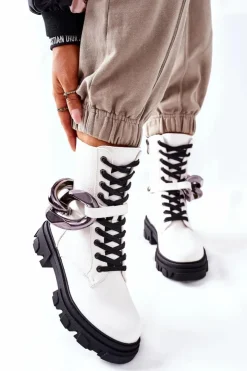 Damskie buty S.Barski Botki Ocieplane|Damskie Trapery*S. Barski Damskie Botki Trapery Białe Jensen