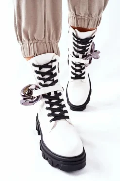 Damskie buty S.Barski Botki Ocieplane|Damskie Trapery*S. Barski Damskie Botki Trapery Białe Jensen