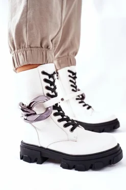 Damskie buty S.Barski Botki Ocieplane|Damskie Trapery*S. Barski Damskie Botki Trapery Białe Jensen