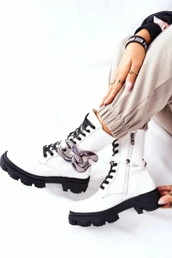 Damskie buty S.Barski Botki Ocieplane|Damskie Trapery*S. Barski Damskie Botki Trapery Białe Jensen