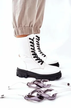 Damskie buty S.Barski Botki Ocieplane|Damskie Trapery*S. Barski Damskie Botki Trapery Białe Jensen