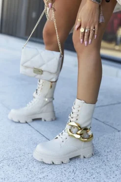 Best Damskie buty S.Barski S. Barski Damskie Botki Trapery Beżowe Jensen