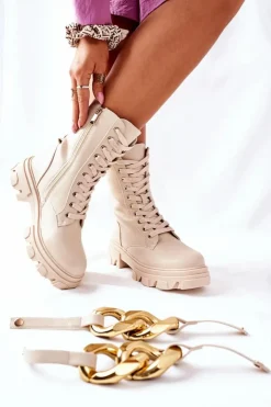 Best Damskie buty S.Barski S. Barski Damskie Botki Trapery Beżowe Jensen