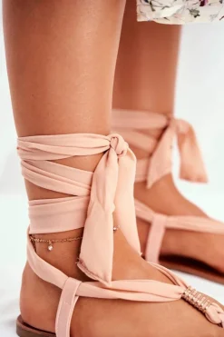 Outlet Boto Sandałki Damskie Japonki Wiązane Beżowe Derryl