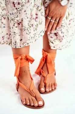 Damskie Boto Sandałki Damskie Japonki Wiązane Pomarańczowe Derryl