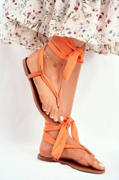 Damskie Boto Sandałki Damskie Japonki Wiązane Pomarańczowe Derryl