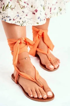 Damskie Boto Sandałki Damskie Japonki Wiązane Pomarańczowe Derryl