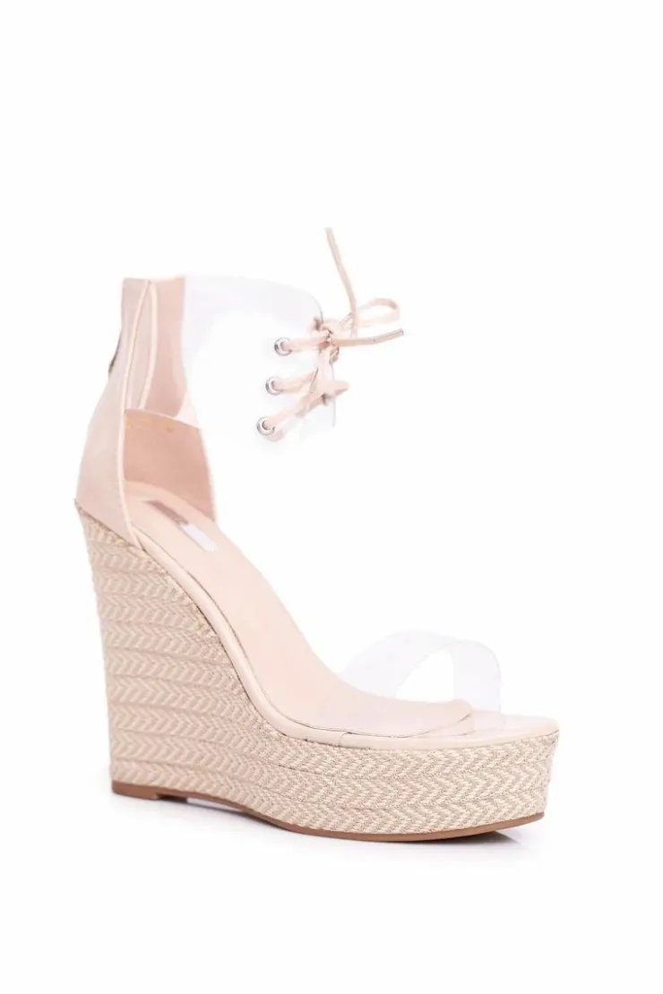 New Boto Sandałki Damskie Na Koturnie Beżowe Beautiful Way