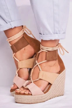Damskie Boto Sandałki Damskie Na Koturnie espadrylu Beżowe Beautiful One