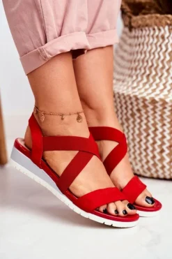 Boto Sandały Na Koturnie*Sandałki Damskie Na Koturnie Czerwone Wsuwane Harper