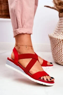 Boto Sandały Na Koturnie*Sandałki Damskie Na Koturnie Czerwone Wsuwane Harper