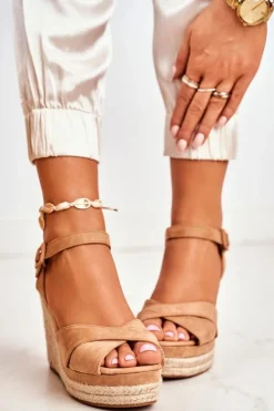 Discount Boto Sandałki Damskie Na Koturnie Beżowe Sevilla