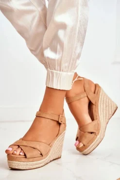 Discount Boto Sandałki Damskie Na Koturnie Beżowe Sevilla