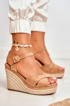 Discount Boto Sandałki Damskie Na Koturnie Beżowe Sevilla