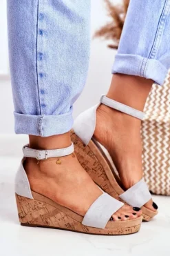 Clearance Boto Sandałki Damskie Na Koturnie Szare MarryMe