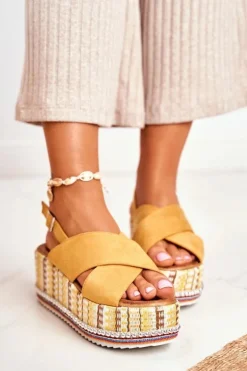 Discount Boto Sandałki Damskie Na Koturnie espadrylu Żółte Sandy