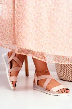 Damskie Boto Sandałki Damskie Na Koturnie Beżowe Wsuwane Harper