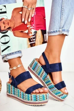 Boto Sandały Na Koturnie*Sandałki Damskie Na Koturnie espadrylu granatowe Sandy