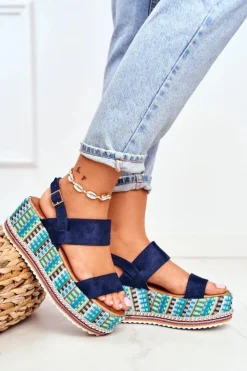 Boto Sandały Na Koturnie*Sandałki Damskie Na Koturnie espadrylu granatowe Sandy