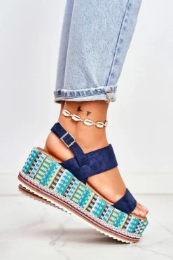 Boto Sandały Na Koturnie*Sandałki Damskie Na Koturnie espadrylu granatowe Sandy