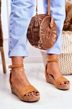 Boto Sandały Na Koturnie*Sandałki Damskie Na Koturnie Camel MarryMe