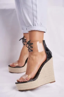 Boto Sandały Na Koturnie*Sandałki Damskie Na Koturnie Czarne Beautiful Way