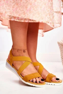 Outlet Boto Sandałki Damskie Na Koturnie Żółte Wsuwane Harper