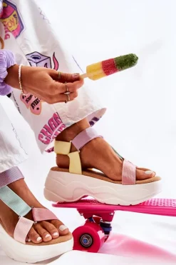 Boto Sandały Na Koturnie*Sandałki Damskie Na Lato Beżowo-Żółte Aurela