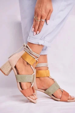 Hot Boto Sandałki Damskie Na Słupku Zamszowe Kolorowe Beckie