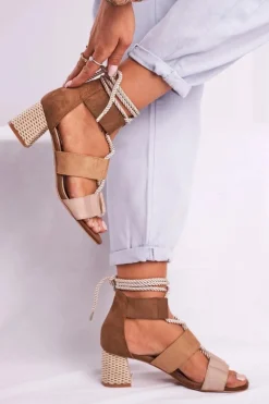 Boto Sandały Na Obcasie*Sandałki Damskie Na Słupku Zamszowe Beżowe Beckie