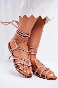 Damskie Boto Sandałki Damskie Wiązane Beżowe Negros