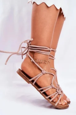 Damskie Boto Sandałki Damskie Wiązane Beżowe Negros