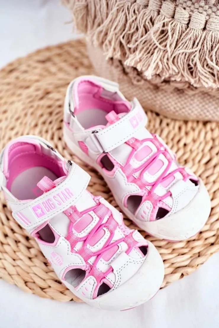 New Big Star Shoes Sandałki Dziecięce Big Star Na Rzepy Białe FF374207