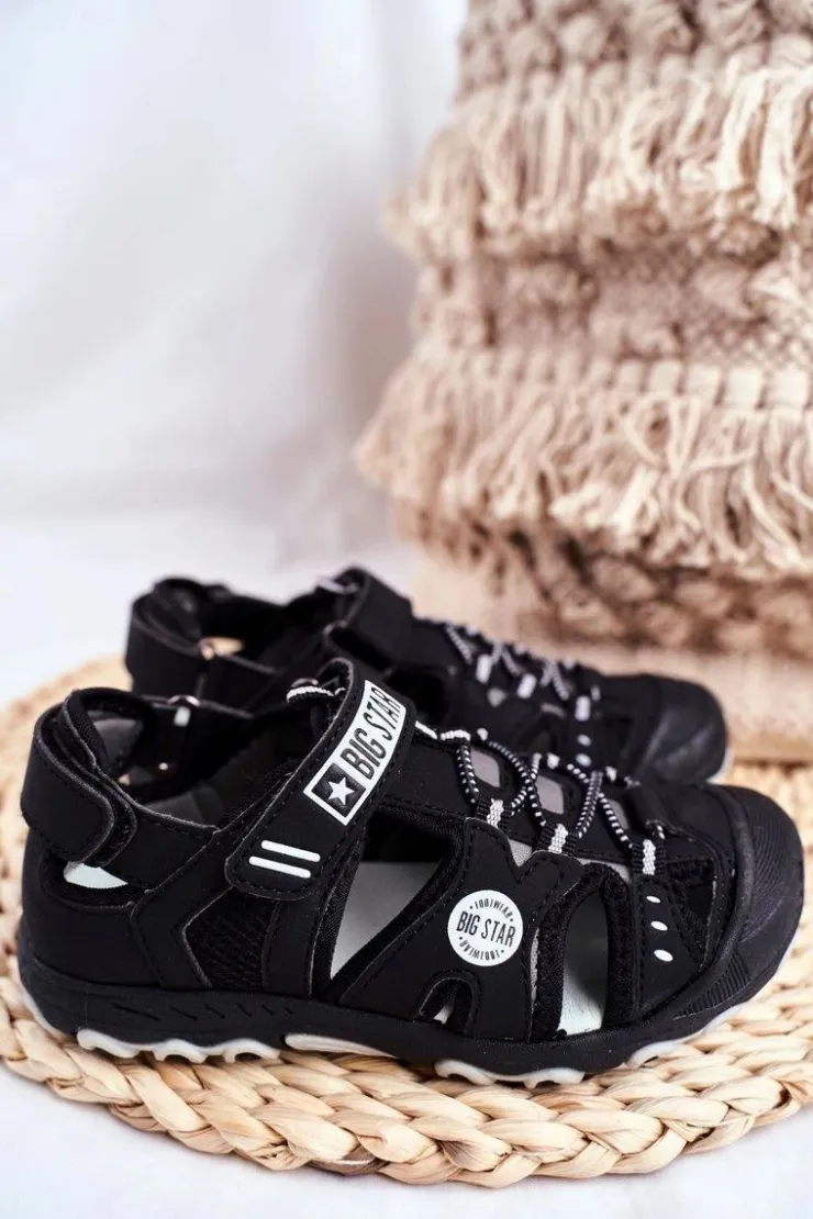 Damskie Big Star Shoes Sandałki Dziecięce Big Star Na Rzepy Czarne FF374210