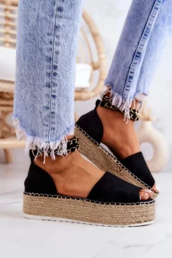 Boto Sandałki Espadryle Na Platformie Czarne Jeannie