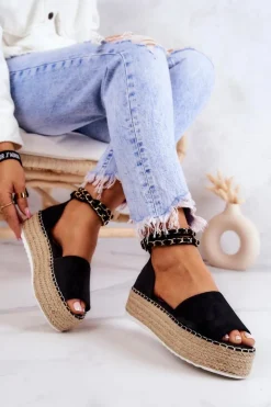 Boto Sandałki Espadryle Na Platformie Czarne Jeannie