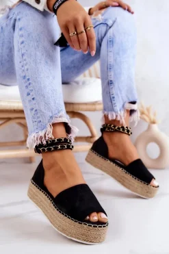 Boto Sandałki Espadryle Na Platformie Czarne Jeannie