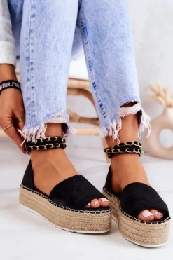 Boto Sandałki Espadryle Na Platformie Czarne Jeannie