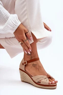 Damskie Boto Sandałki Na Koturnie Beżowe Artista