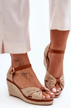 Damskie Boto Sandałki Na Koturnie Beżowe Artista