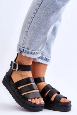 Damskie Boto Sandałki Na Masywnej Platformie Czarne Lisbona