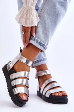 Online Boto Sandałki Na Masywnej Platformie Srebrne Lisbona