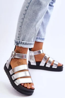 Online Boto Sandałki Na Masywnej Platformie Srebrne Lisbona