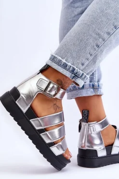 Online Boto Sandałki Na Masywnej Platformie Srebrne Lisbona