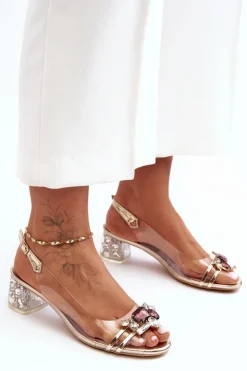 Damskie Damskie buty S.Barski Sandałki Na Niskim Obcasie Złote S.Barski MR1037-12