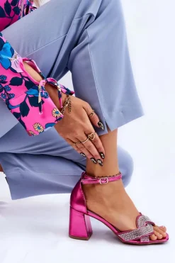 Damskie Boto Sandałki Na Niskim Obcasie Z Dżetami Fuksja Monra