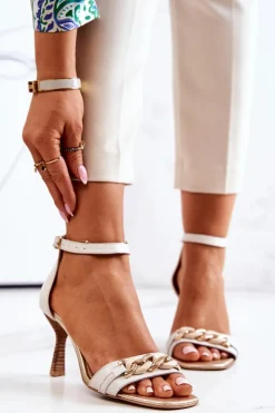 Damskie Laura Messi Sandałki Na Obcasie 2366 Beżowe