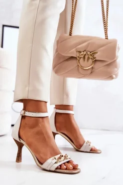 Damskie Laura Messi Sandałki Na Obcasie 2366 Beżowe