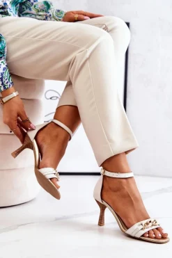 Damskie Laura Messi Sandałki Na Obcasie 2366 Beżowe